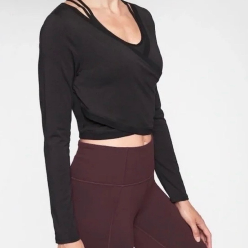 Athleta Black Long Sleeve Women's Crop Wrap Top Medium